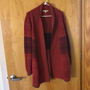 CAbi Red and Navy Blue Long Cardigan with Pockets